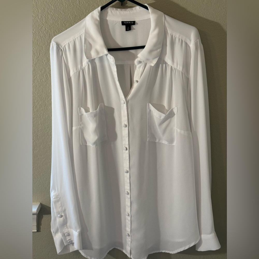 Torrid White Button Up Dress Blouse